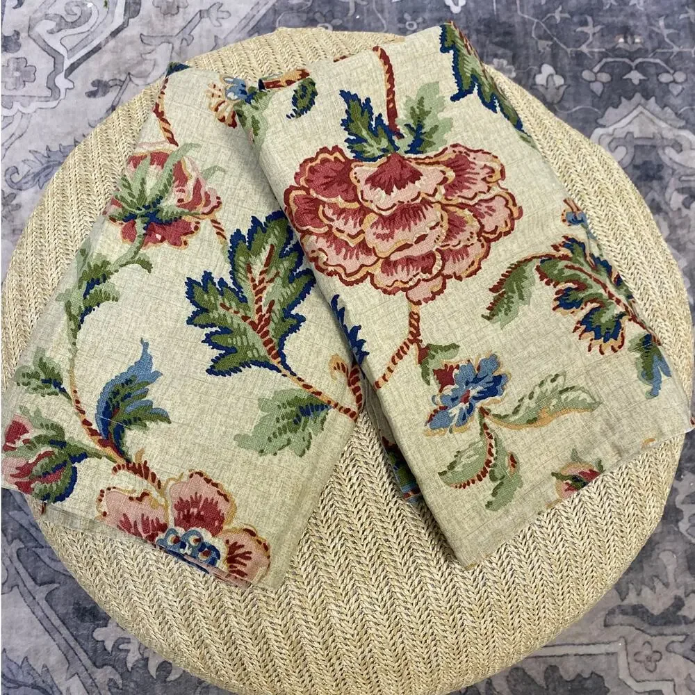 Cuddledown 100% Linen Beige Jacobean Floral Standard Pillow Shams Set of 2, EUC